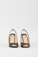 Christian Louboutin Black & Cream Patent Leather Slingback Wedge