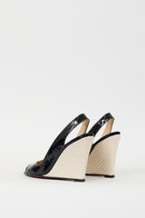 Christian Louboutin Black & Cream Patent Leather Slingback Wedge