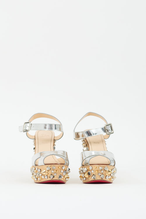 Christian Louboutin Gold & Silver Almeria Studded Wedge Sandal