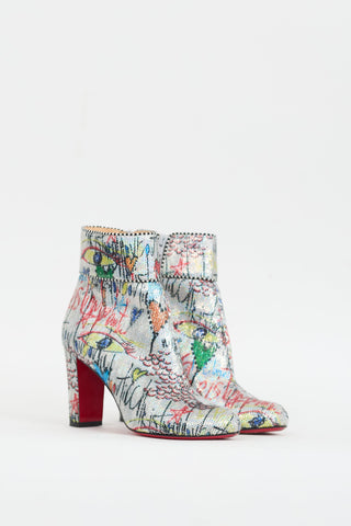 Christian Louboutin Silver & Multi Graffiti Sequin Moulamax Boot