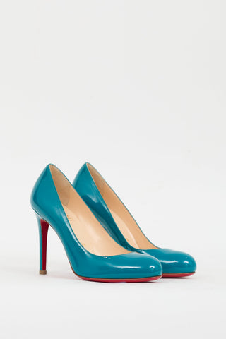 Christian Louboutin Teal Patent Leather Simple Pump