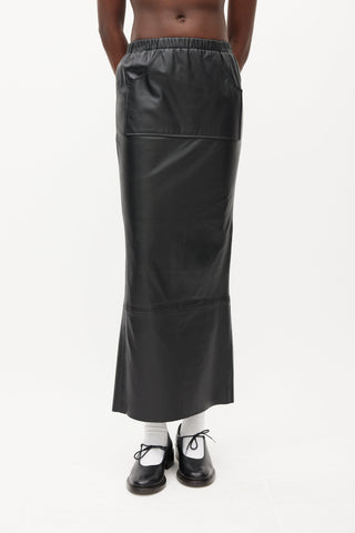 Christopher Esber Black Leather Slit Skirt