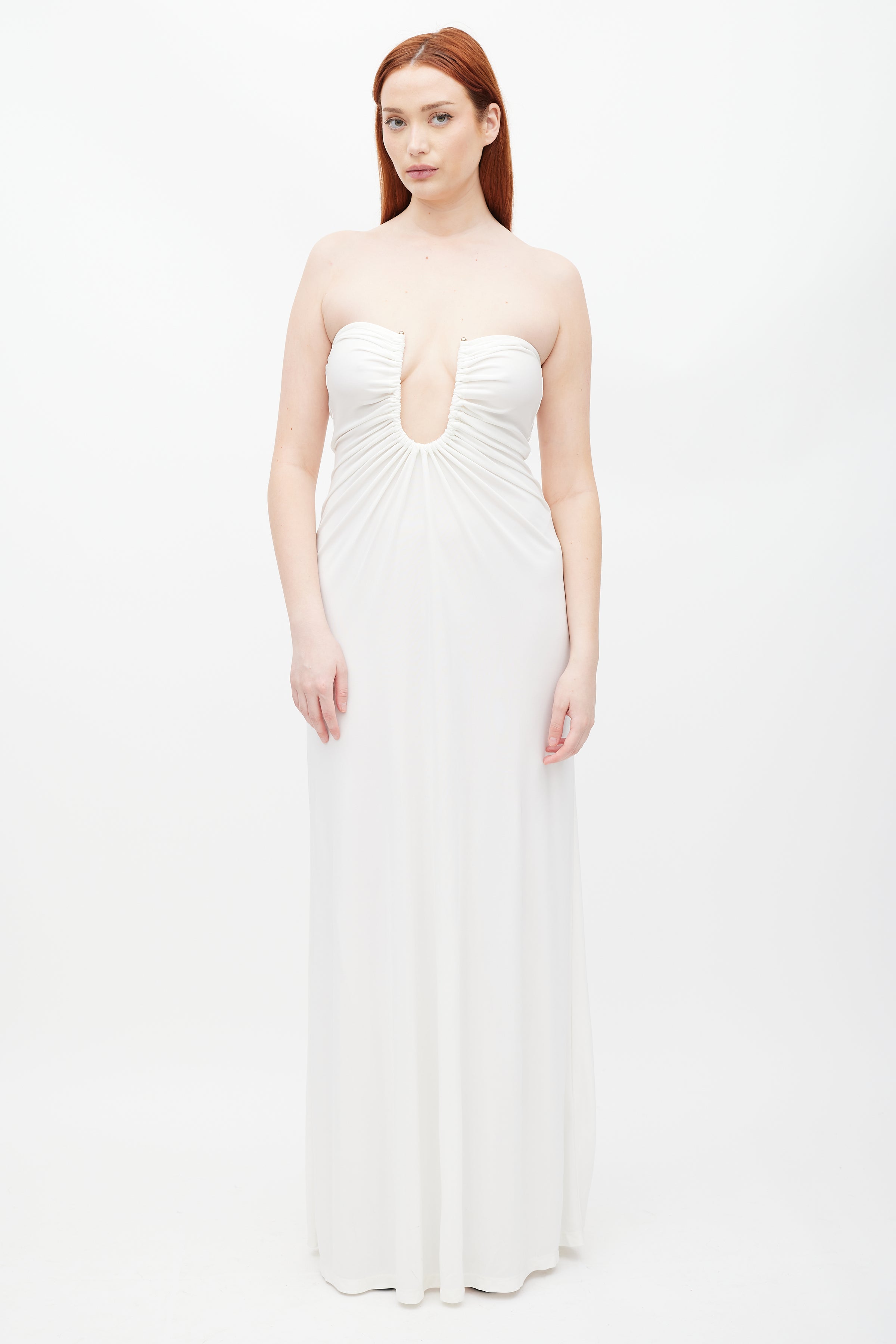 Christopher Esber // White Arced Palm Gathered Maxi Dress VSP Consignment Christopher Esber // White Arced Palm Gathered Maxi Dress VSP Consignment