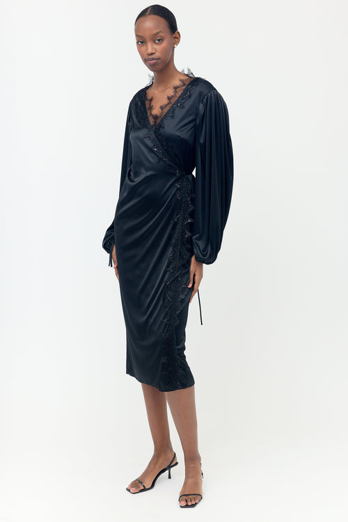 Christopher Kane Satin Jersey & Lace Wrap Dress