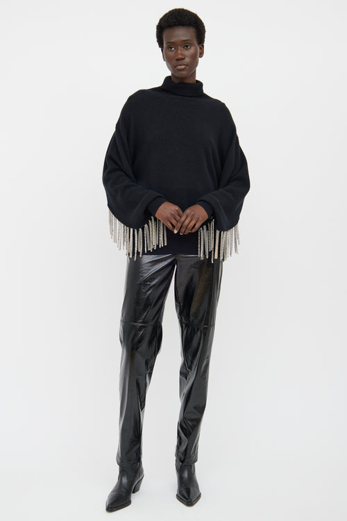 Christopher Kane Black Chain Fringe Knitted Wool Blend Sweater