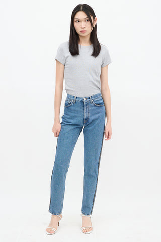 Christopher Kane Medium Wash Rhinestone Skinny Jeans