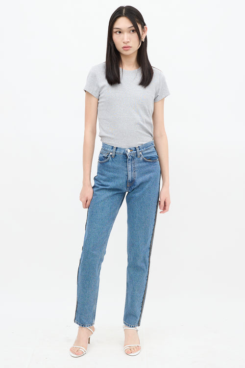 Christopher Kane Medium Wash Rhinestone Skinny Jeans