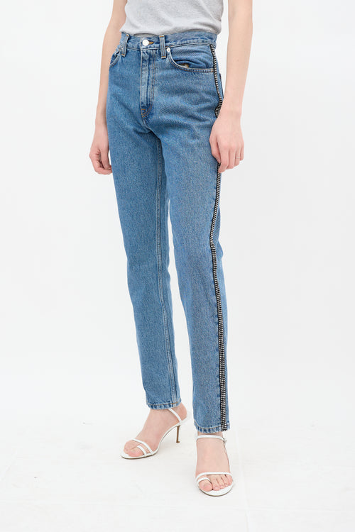 Christopher Kane Medium Wash Rhinestone Skinny Jeans