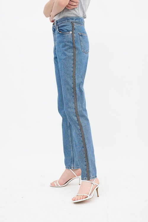 Christopher Kane Medium Wash Rhinestone Skinny Jeans