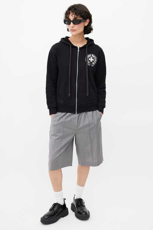 Chrome Hearts Black & White Logo Zip Up Hoodie