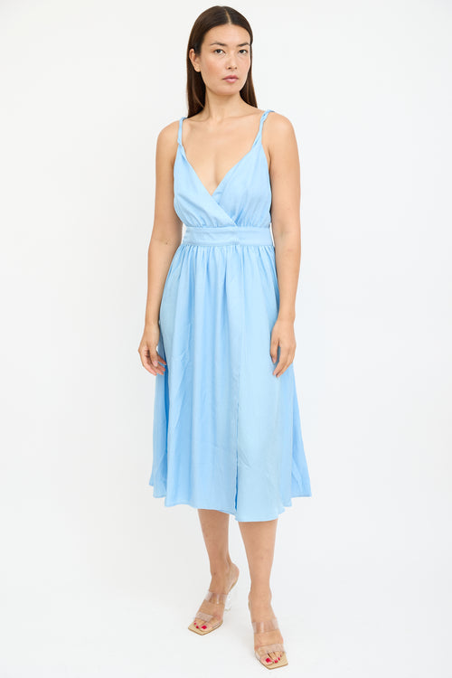 Ciao Lucia Blue Satin Hydra Wrap Dress