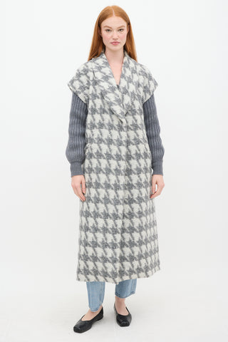 Cinq à Sept Grey & White Houndstooth Woven Coat