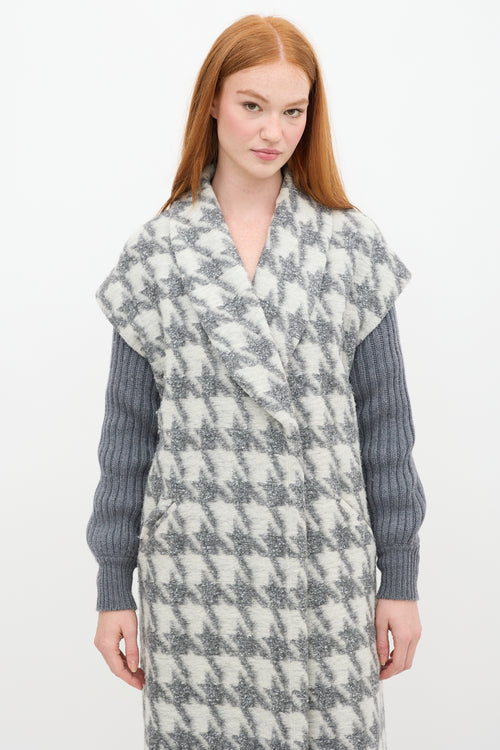 Cinq à Sept Grey & White Houndstooth Woven Coat