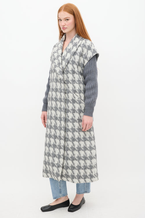 Cinq à Sept Grey & White Houndstooth Woven Coat