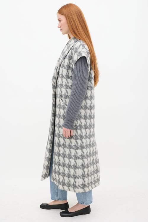 Cinq à Sept Grey & White Houndstooth Woven Coat