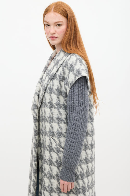 Cinq à Sept Grey & White Houndstooth Woven Coat