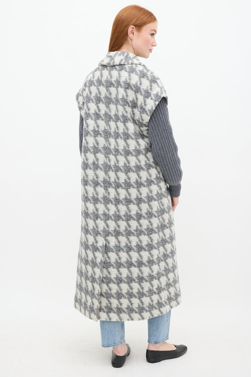 Cinq à Sept Grey & White Houndstooth Woven Coat