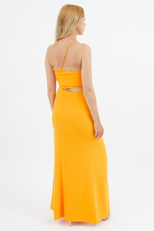 Cinq à Sept Orange One Shoulder Ruched Cutout Dress