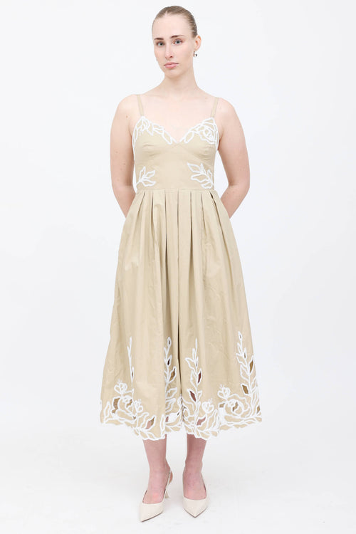 Cinq à Sept Floral Embroidered Pleated Dress