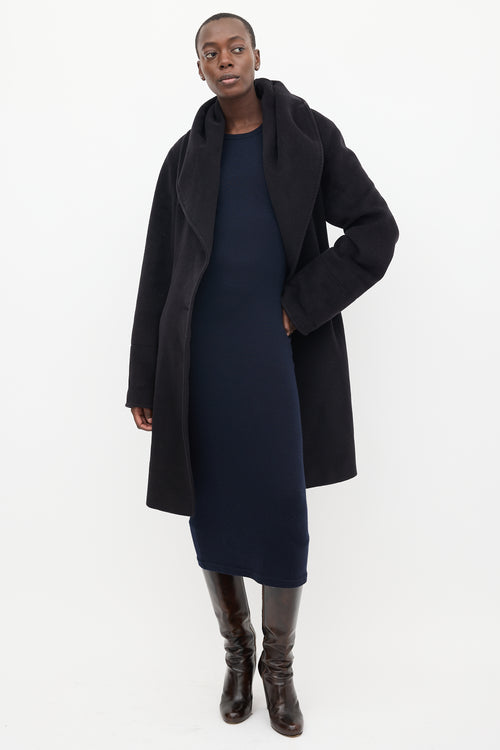 Cinzia Rocca Black Wool Mid Length Hooded Coat