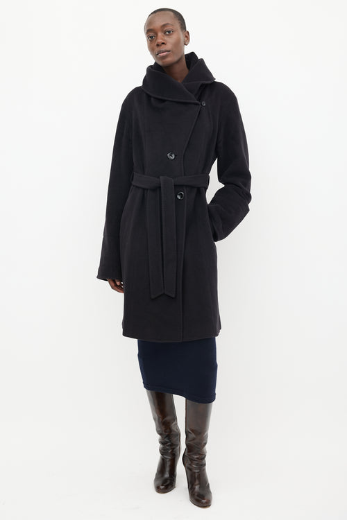 Cinzia Rocca Black Wool Mid Length Hooded Coat