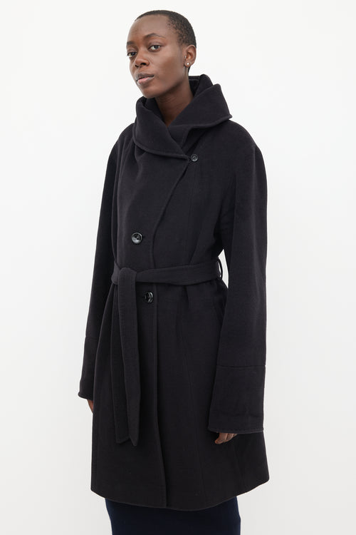 Cinzia Rocca Black Wool Mid Length Hooded Coat