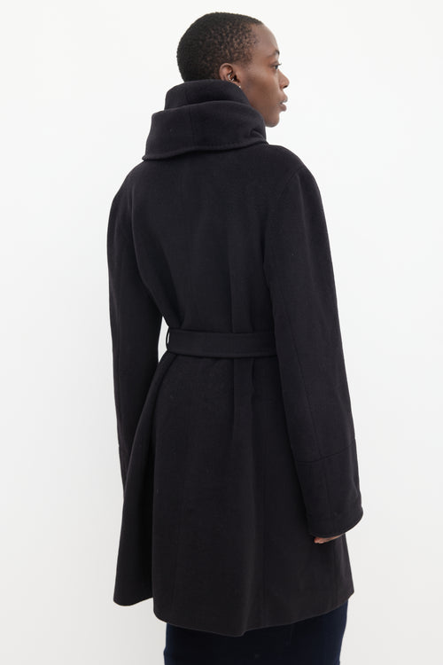 Cinzia Rocca Black Wool Mid Length Hooded Coat