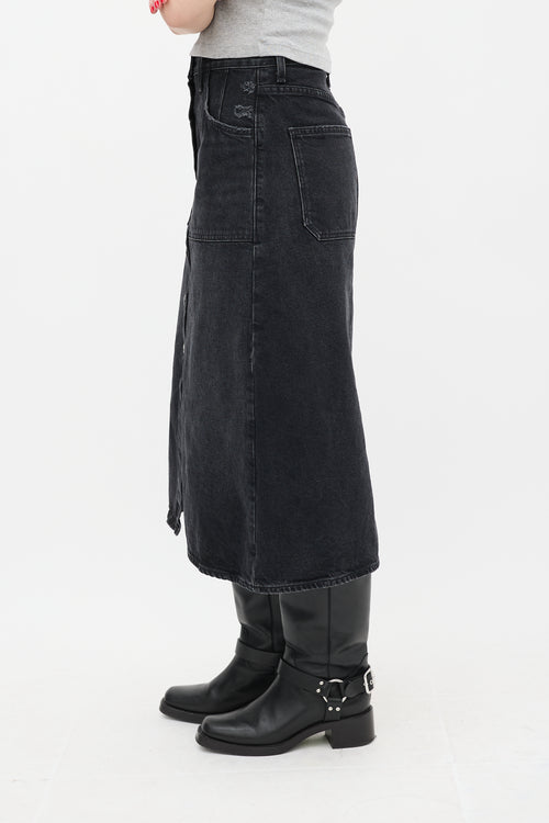 Citizens of Humanity Black Button Up Denim Midi Skirt