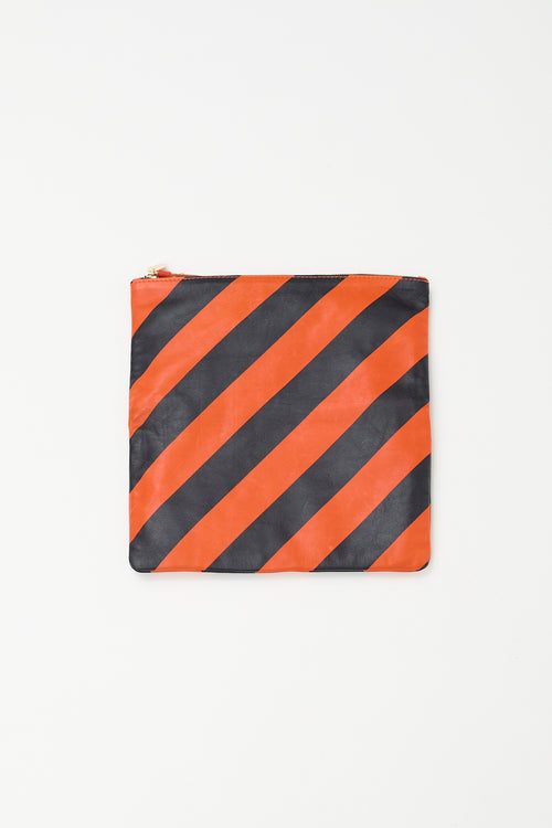 Clare V. Black & Orange Leather Foldable Zip Pouch