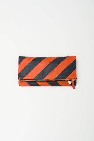 Clare V. Black & Orange Leather Foldable Zip Pouch