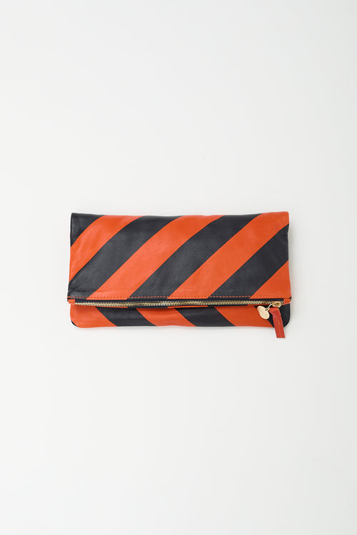 Clare V. Black & Orange Leather Foldable Zip Pouch