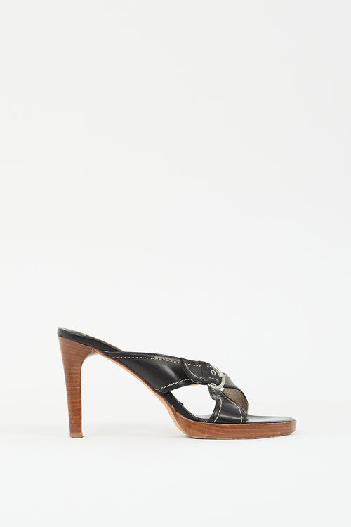 Claudia Ciuti Black Leather Buckled Heeled Mule