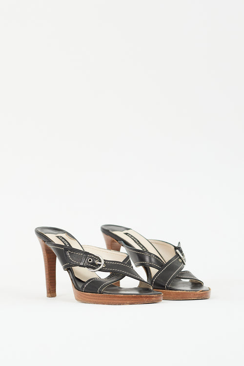 Claudia Ciuti Black Leather Buckled Heeled Mule