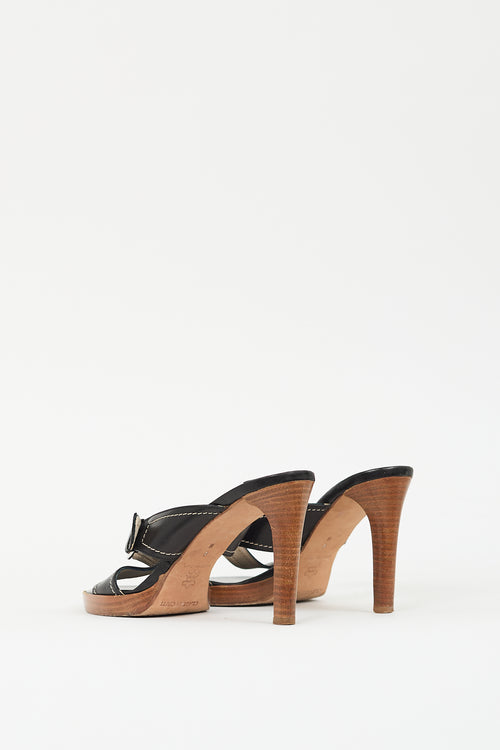 Claudia Ciuti Black Leather Buckled Heeled Mule