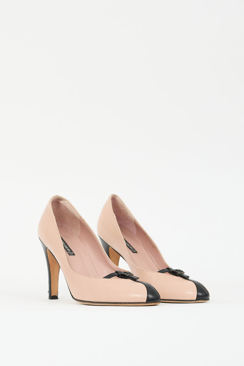 Claudia Ciuti Pink & Black Leather T-Strap Pump