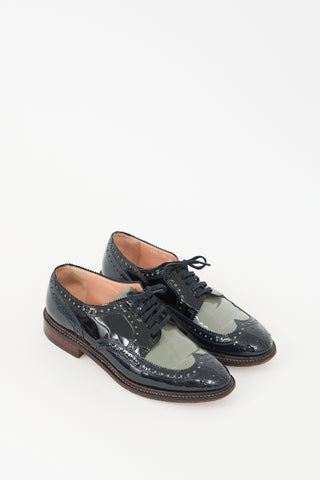 Clergerie Black & Grey Patent Leather Brogue Derby