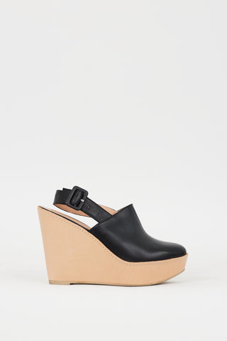 Clergerie Black & Beige Slingback Platform Mule