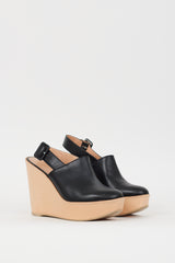 Clergerie Black & Beige Slingback Platform Mule