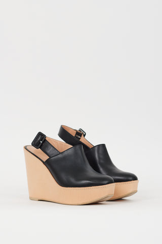 Clergerie Black & Beige Slingback Platform Mule