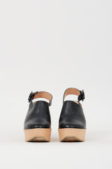 Clergerie Black & Beige Slingback Platform Mule