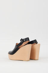 Clergerie Black & Beige Slingback Platform Mule