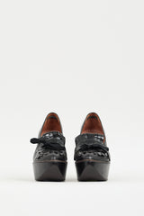 Clergerie Black Leather Fringed Platform Wedge Heel