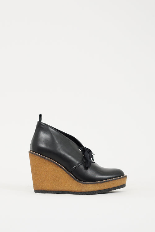 Clergerie Black & Brown Leather & Rubber Wedge Bootie