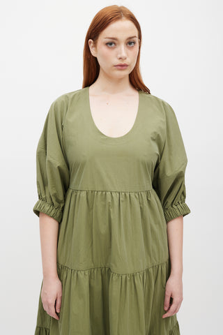 Co Green U-Neck Tiered Maxi Dress