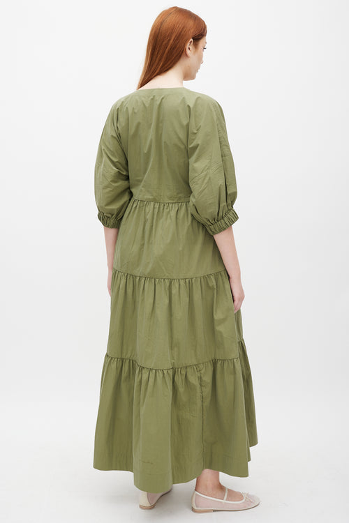 Co Green U-Neck Tiered Maxi Dress