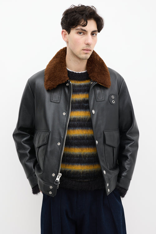 Coach Black Leather & Brown Shearling Leather Jacket