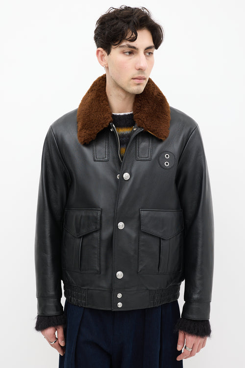 Coach Black Leather & Brown Shearling Leather Jacket