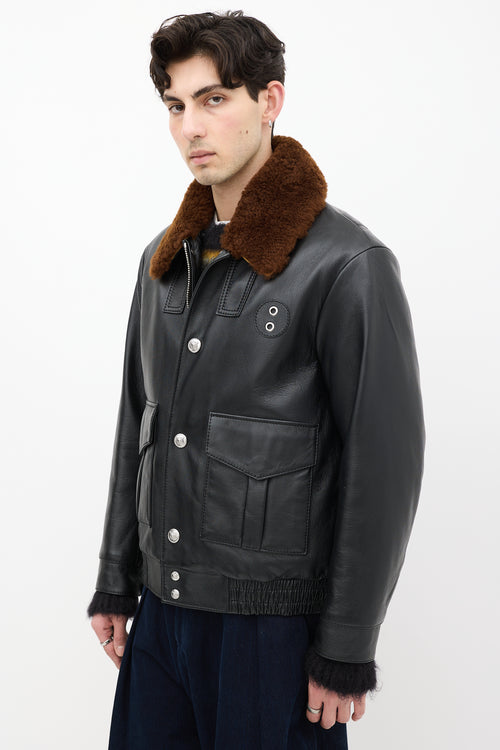 Coach Black Leather & Brown Shearling Leather Jacket