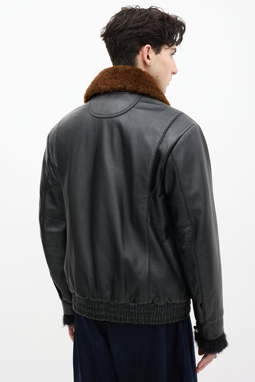 Coach Black Leather & Brown Shearling Leather Jacket