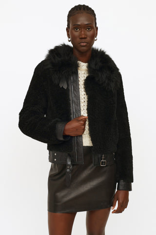 Coach Black Shearling Fur Trim Coat